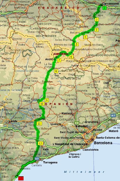 Fahrtstrecke Carcassonne --> Calafat
