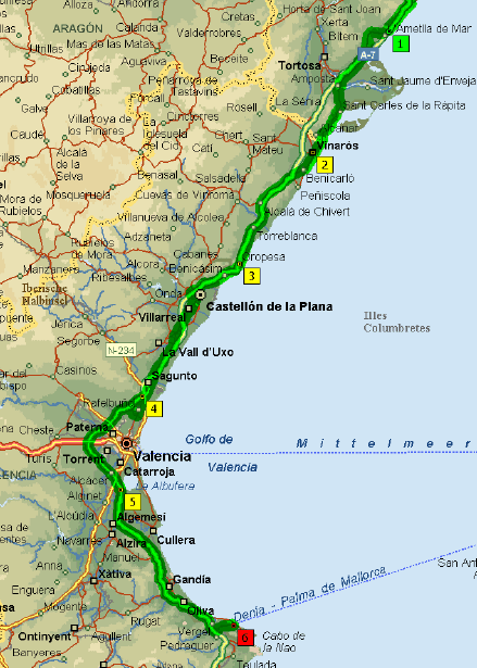 Fahrtstrecke Carcassonne --> Calafat