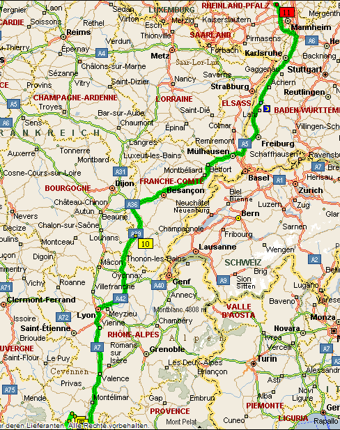 Streckenkarte Tag 7 (Bollène --> Westhofen)